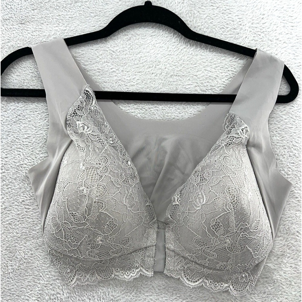 N by Nicola Bra Women's 40DD Grey Lace Front Closure Wireless Padded Thin
